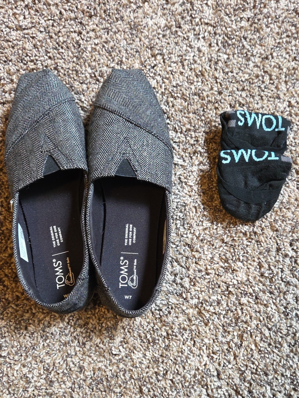 Toms Women's Herringbone Black & Gray Slip-On Loafers
